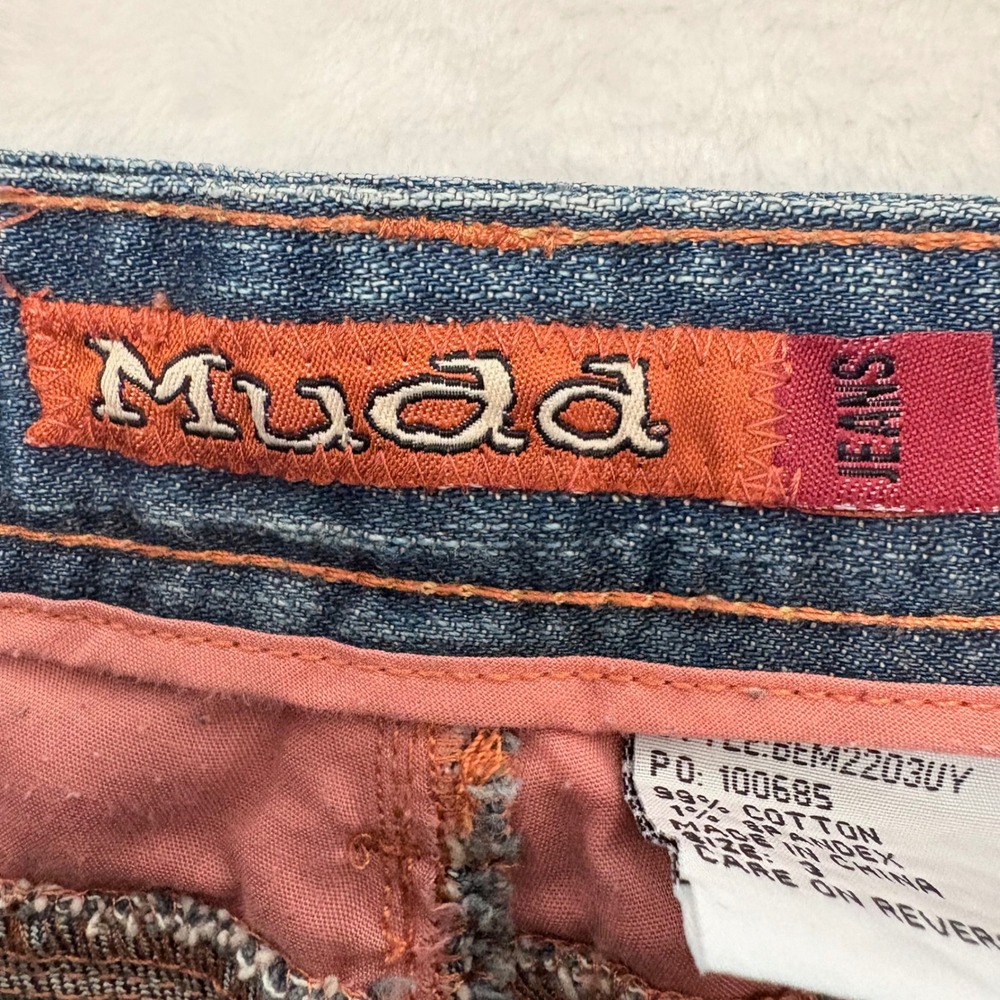 Mudd Jeans Y2K Size 3 Low Rise Flare Medium Wash Distressed Denim Blue Vintage - Picture 7 of 11